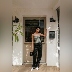 Green and blue gingham corset camisole